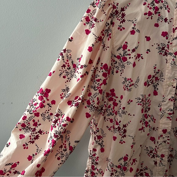 J. Crew Classic-fit collarless puff sleeve shirt in budding floral Pink Size 12 - Picture 6 of 13